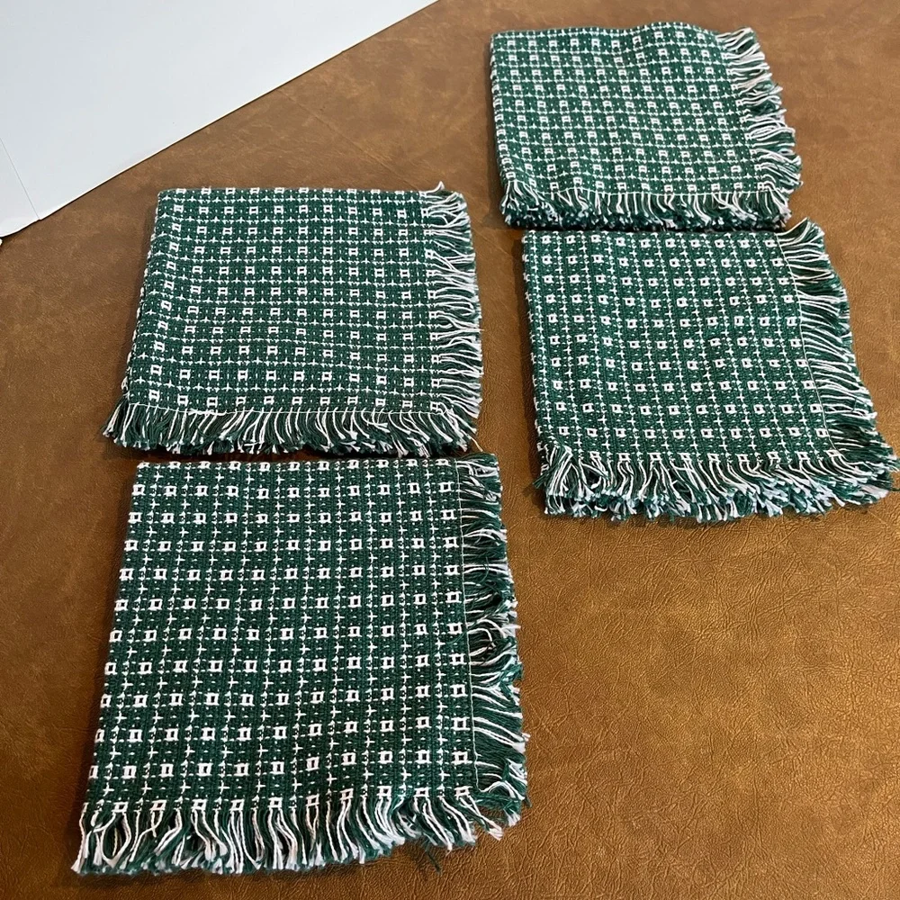 Heritage Woven Homespun Napkins Evergreen and White Set of Four